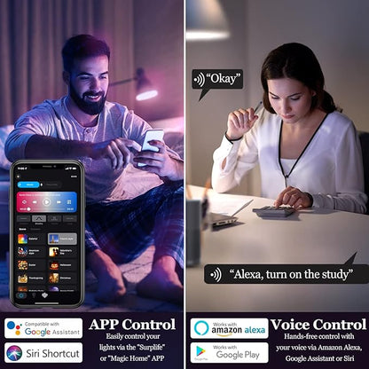 Smart Light Bulb, WiFi & Bluetooth 5.0, A19 E26 800LM Color Changing Light Bulb, Warm to Cool White, Dimmable LED Lights, App Control, UL Listed, No Hub Required, Works with Alexa Google Home