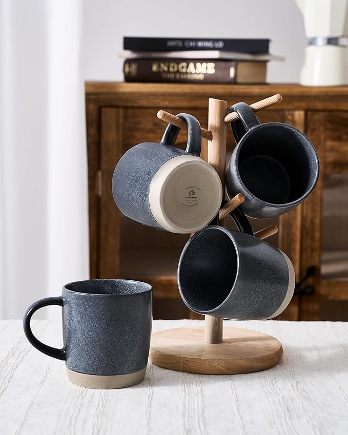 famiware Coffee Mugs Set of 8, Milkyway 13 oz Mug Set, Ceramic Cup Set with Handle for Coffee, Tea, Cocoa, Milk, Matte Dark Charcoal