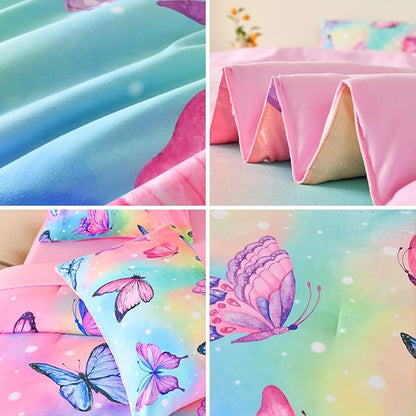 Butterfly Bedding Set Twin, Pink Butterfly Comforter Set for Girls Kids Teens 6 pcs Bed in a Bag Twin Bedding Sets for Girls