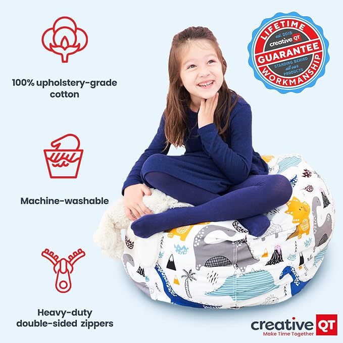 Creative QT Stuff ’n Sit Extra Large 38’’ Bean Bag Storage Cover for Stuffed Animals & Toys, Giant Beanbag Chair for Plush, Toddler & Kids Rooms Bedroom Organizer, Light Gray Corduroy