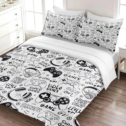 Gaming Comforter for Boys Teens,Game Bedding Sets Twin,Kids Gamer Comforter Set,Video Game Bedroom Decor,Gamepad Controller Duvet Insert All Season 3 Piece 1 Comforter and 2 Pillowcases