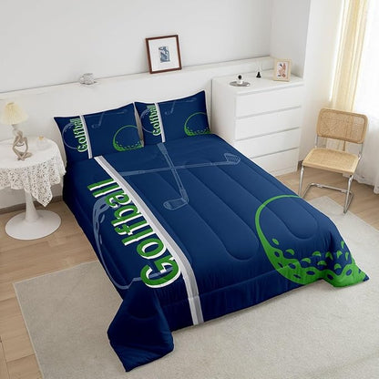 Feelyou Kids Golf Comforter Set King Size Ball Sports Bedding Set for Boys Girls Teens Bedroom Decor Golf Ball Lover Comforter Women Men Ball Games Duvet Set with 2 Pillow Case