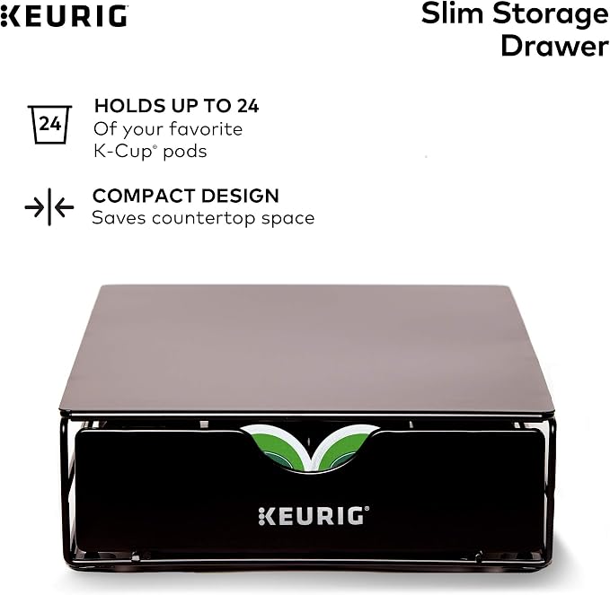 Keurig K-Elite Single-Serve K-Cup Pod Coffee Maker, Brushed Slate, 12 oz. Brew Size & Slim Non-Rolling Storage Drawer, Coffee Pod Storage, Holds up to 24 K-Cup Pods, Black