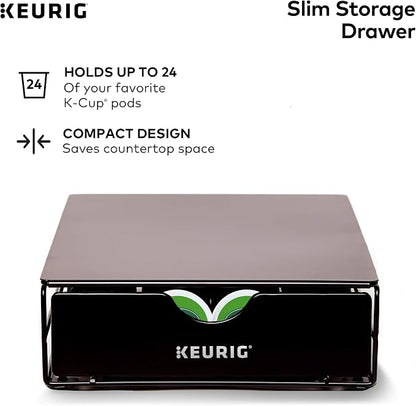 Keurig K-Elite Single-Serve K-Cup Pod Coffee Maker, Brushed Slate, 12 oz. Brew Size & Slim Non-Rolling Storage Drawer, Coffee Pod Storage, Holds up to 24 K-Cup Pods, Black