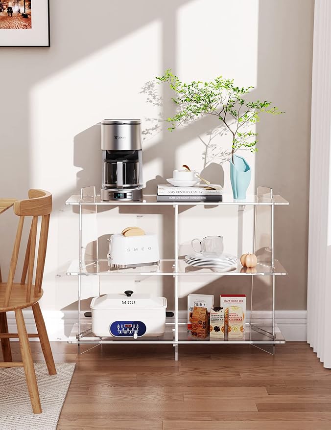 Acrylic Bookshelf, Small 3 tier Bookcase for Small Spaces,Acrylic Console Table, Hallway Entry Table for Living Room (Clear, 39.4'' x 11.8'' x 31.5'')
