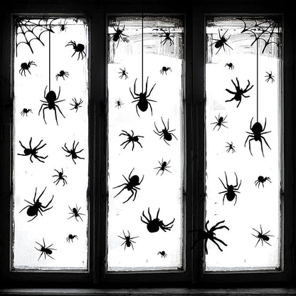 4 Sheets Spider Window Clings - Double-Sided Removable Glass Decals, Halloween Themed Window Stickers for Kids Party Decorations