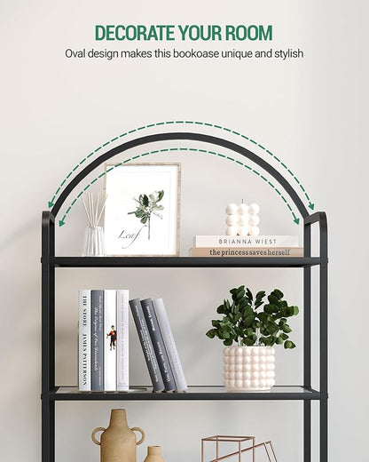 Bookcase Bookshelf, Tempered Glass Bookshelves, Slim Shelving Unit for Bedroom, Bathroom, Home Office, Steel Frame, 4 Tier Black BC21499B