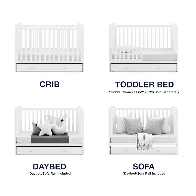 Delta Children babyGap Graham 4-in-1 Convertible Crib with Storage Drawer + Brannan Bear Bookcase with Bins + Brannan Bear Wall Shelf with 4 Hooks, Bianca White (Bundle)