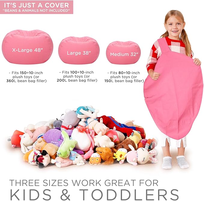 Aubliss Stuffed Animal Bean Bag Storage Chair (Solid Pink, Large (38''))