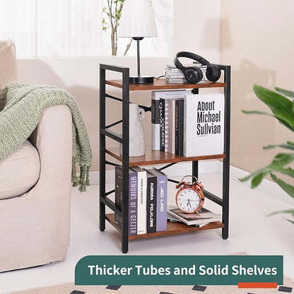 Yoobure Bookshelf Small Book Shelf, Solid Industrial 3 Tier Shelf Bookcase, Short Book Case for Bedroom, Living Room, Office Home, Small Spaces, Berry Brown