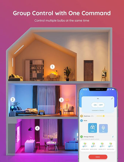 Govee Smart Light Bulbs, WiFi Bluetooth Color Changing Light Bulbs, Music Sync, 54 Dynamic Scenes, 16 Million DIY Colors RGB Light Bulbs, Work with Alexa, Google Assistant, 800 Lumen, 8 Pack