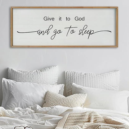 SRSZHIYUE Give It To God And Go to Sleep Sign Wall Decor 40"×15" for Master Bedroom Above Bed Guest Room Over Art Decoration (Wood)