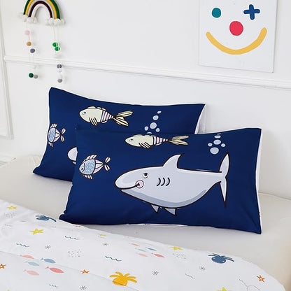 RYNGHIPY Kids Bedding Set for Full Bed Reversible Ocean Animals Print Comforter Set for Boys Girls Easy-Wash Super Soft Microfiber Bed Set (Navy Ocean,Full)