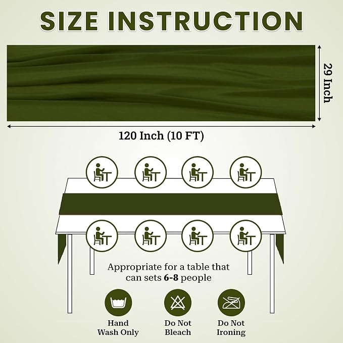Pack of 20 | Olive Green | 10ft Chiffon Table Runner 29x120 Inches Long Romantic Rustic Sheer Gauze Runner for Wedding Bridal Shower Birthday Banquets Engagement Spring Easter Boho Decorations