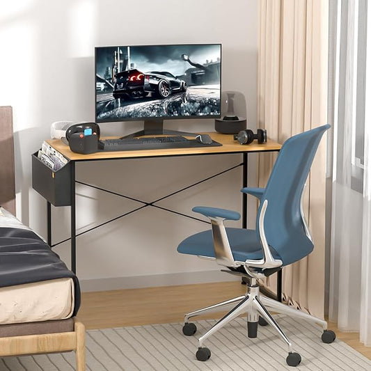MoNiBloom Computer Desk, Modern Simple Style Laptop Table with Bag for Reading Writing Livingroom Bedroom - Light Walnut