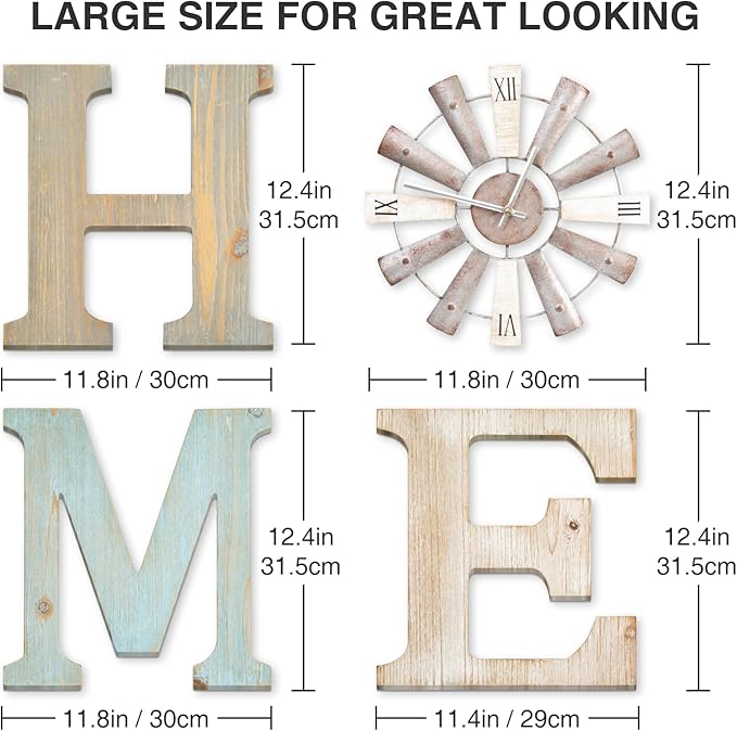 ZAZIWZ Farmhouse Home Signs with Windmill Clock Wall Decor Rustic Home Letters Wall Art for Living Room Kitchen Entryway Dining Room Bedroom (mix color)