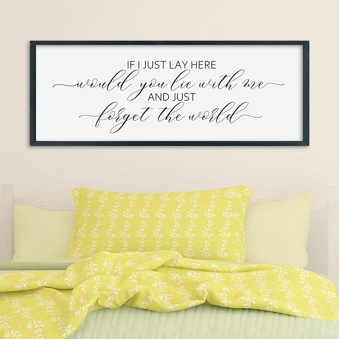 SRSZHIYUE If I Lay Here Would You Lie With Me Sign Bedroom Wall Decor Art 40"×15" Large Wood Framed Wall Hanging (Black)