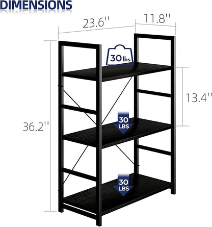 NUMENN 3 Tier Bookshelf, Bookcase Shelf Storage Organizer, Modern Book Shelf for Bedroom, Living Room and Home Office, Black