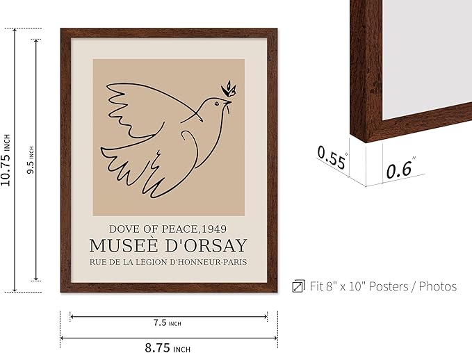 Poster Master Vintage Poster - Retro Minimalist Print - Gift for Artist, Friend - Dove Of Peace, Line Drawing, Sketch, Abstract - Wall Decor for Living Room, Bedroom, 16x20 Brown Framed