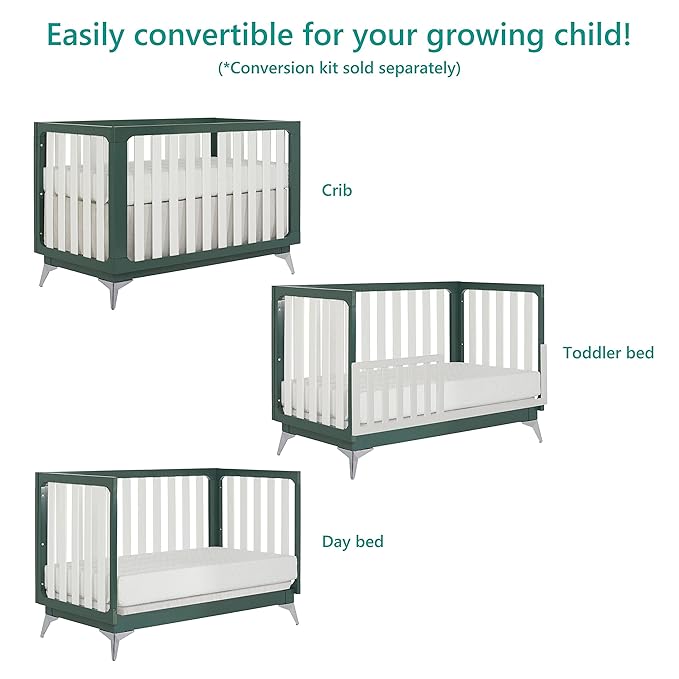 Sweetpea Baby Ultra Modern 4-in-1 Convertible Crib in Green in Olive, Greenguard Gold Certified , 58.5x30x47 Inch (Pack of 1)