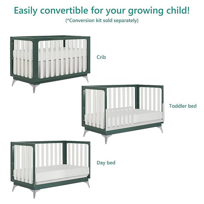 Sweetpea Baby Ultra Modern 4-in-1 Convertible Crib in Green in Olive, Greenguard Gold Certified , 58.5x30x47 Inch (Pack of 1)