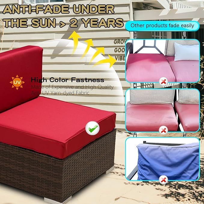 ClawsCover 9Pack Outdoor Seat and Back Cushions Replacement Covers Fit for 5 Pieces 4-Seater Wicker Rattan Patio Conversation Set Sectional Couch Furniture,Red-Include Covers Only (Large)