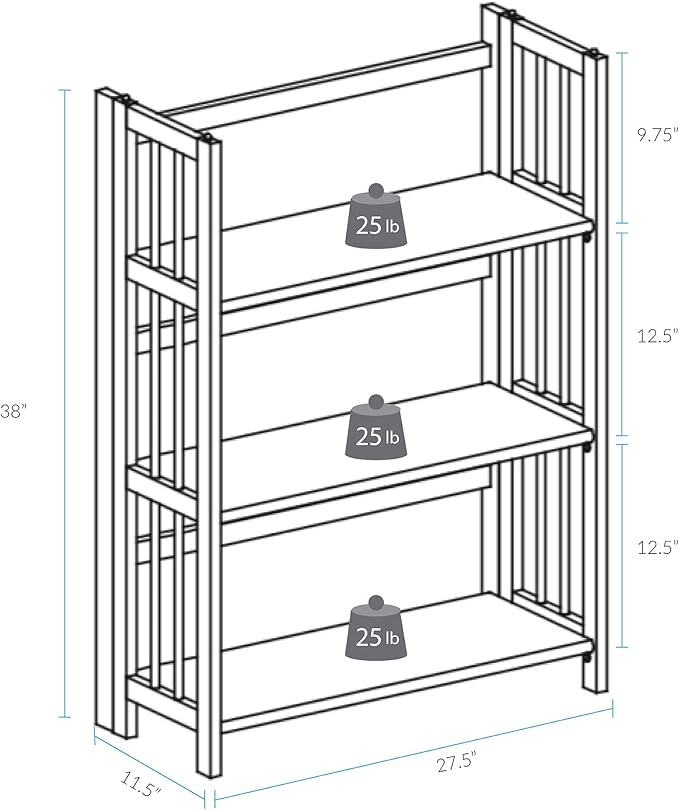 Casual Home 3-Shelf 27.5" Wide Folding Stackable Bookcase, Chestnut (New)