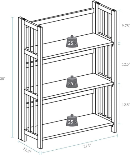 Casual Home 3-Shelf 27.5" Wide Folding Stackable Bookcase, Chestnut (New)
