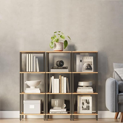 TUTOTAK Bookshelf, 4-Tier Tall Book Shelf, Narrow Bookcase for Small Space, DIY Stackable Bookshelf, for Living Room, Office, Study, Entryway, Industrial, Rustic Brown BS01BB004