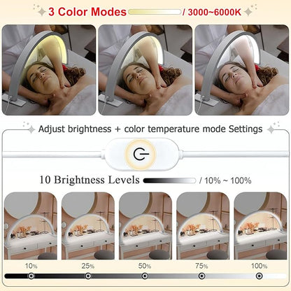 Half Moon Light for Nail Desk 30in 50w Nail Tech Light Nail Table Lamp with Wire Controller 3 Color 10 Brightness Touch Control Extension LED Light for Nails Tech, Stemless Dimming