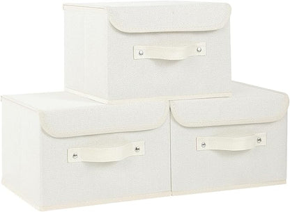 Fabric Storage Bins Cube Organizers with Flip-Top Lid and Handles,Storage Boxes for Organizing Home,Office,and Closet,Beige,3 Pack 10.2 X 7.9 X 6.7 in