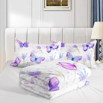 Purple Butterfly Comforter Set Full Size for Girls Kids Adults Lavender Flowers Pattern Bedding Set Aesthetics Butterflies Quilt Bed Set with 1 Comforter and 2 Pillowcases