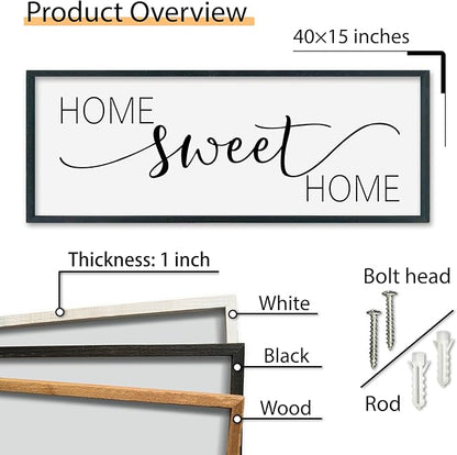 SRSZHIYUE Home Sweet Home Sign 40"x15" for Farmhouse Rustic Large Family Living Room Over Couch Modern Horizontal Wall Decor, Wood Framed Plaques Art Decorative (Black)