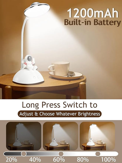 LED Desk Lamp for Kids, Star Projector Galaxy Night Light, Astronaut Cute Small Desk Lamps with USB Charging Port, Eye-Caring Study Table Lamp for Boys Bedroom, Gifts for Christmas, Birthdays