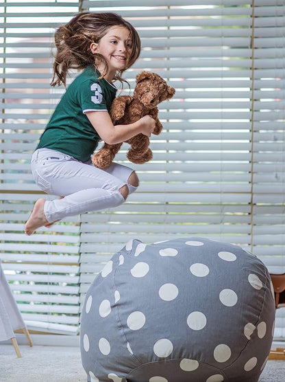 Wekapo Stuffed Animal Storage Bean Bag Chair Cover for Kids | Stuffable Zipper Beanbag for Organizing Children Plush Toys Large Premium Cotton Canvas (Gray Dot, XX-Large)