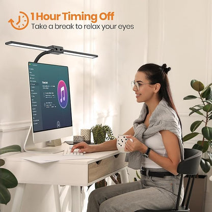 LASTAR LED Desk Lamp with Remote Control ＆ 32.5" Wide Double Head, Architect Desk Lamp for Home Office with Clamp, Timer, 24W Ultra Bright Gooseneck Desk lamp for Computer Reading, Black