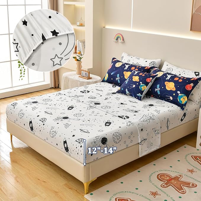 Spaceship Comforter Set Full Size, 8 Piece Bed in a Bag Rocket Space Bedding Sets for Boys Girls Kids