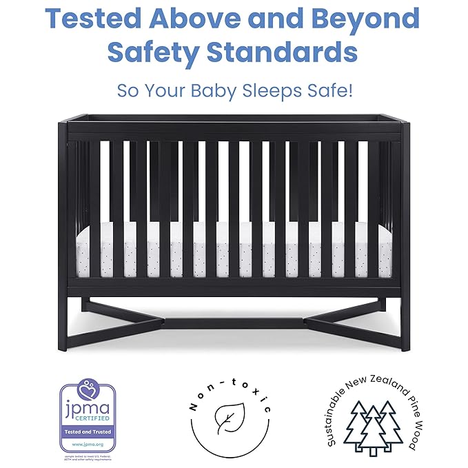 Delta Children Tribeca 4-in-1 Baby Convertible Crib + Simmons Kids Quiet Nights Crib and Toddler Mattress Made from Recycled Water Bottles/GREENGUARD Gold Certified [Bundle], Midnight Grey