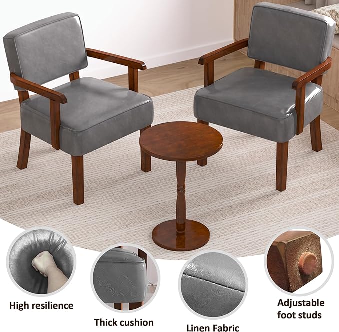 Accent Chair, PU Leather Oversized Living Room Chairs with Soft Seat and Armrests, Armchair for Bedroom, Dinning, Reading and Waiting Rooms (Leather Gray)