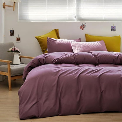 Purple Comforter Set King Grape Color Bedding Set 3 Pieces Solid Purple Comforter Set Hotel Quality Lightweight Women Comforter Set King Breathable Purple Bed Comforter Set King