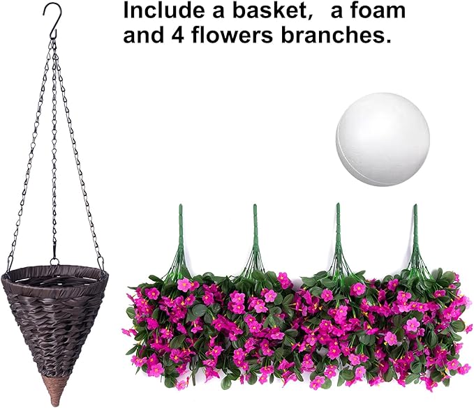Artificial Fake Hanging Flowers Plants Baskets for Outdoor Fall Decoration, Faux Silk Fuchsia Daisy Mums Trailing Orchid UV Resistant for Home Outside Porch Garden Yard Patio Decor