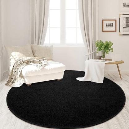 Round Area Rugs for Bedroom Living Room, 4x4 Black Super Soft Comfy Thickened Memory-Foam Indoor Circle Carpet, Modern Aesthetic Minimalist Carpet for Boys Girls Adults Nursery Home Décor