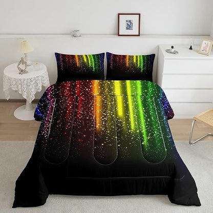 Abstract Ombre Comforter Set Kids Teens Colorful Bedding Set Decor Red Blue Green Yellow Comforter Room Decor 2Pcs Twin Size