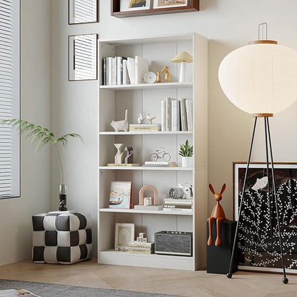 5-Tier Bookshelf, Wood Display Storage Shelves 67.3" Tall Bookcase Open Bookshelf for Home Office, Living Room and Bedroom,White