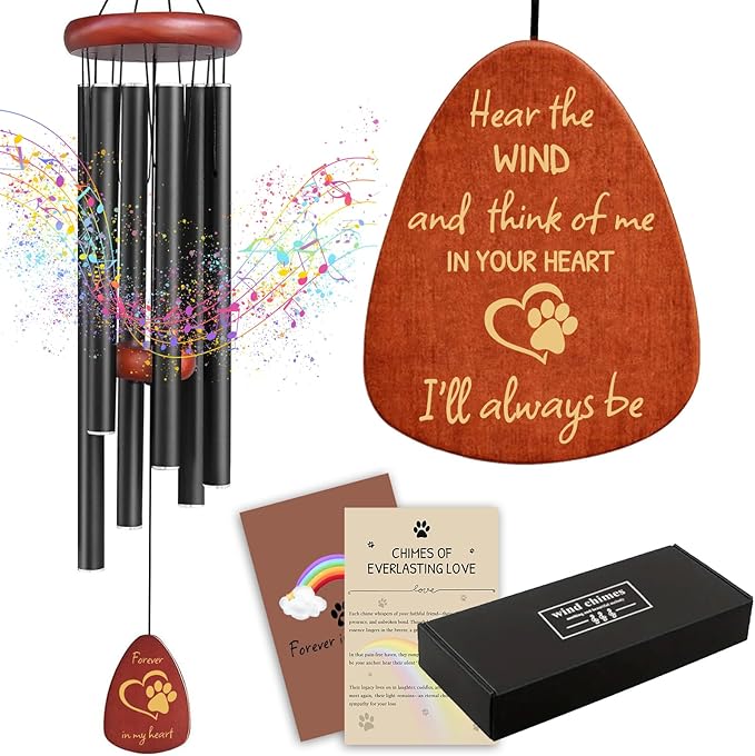 Pet Memorial Wind Chimes 26" - Dog Memorial Gifts for Loss of Dog, Dogs Remembrance Bereavement Gift, Pet Loss Sympathy Gifts (Design 3)