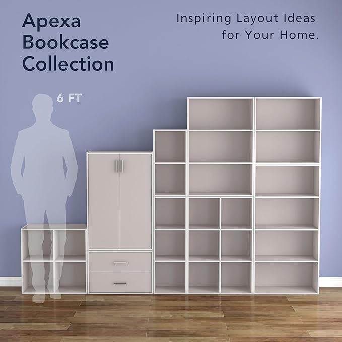 Apexa 6 Cube Storage Organizer Shelves, Stackable Wood Bookcase Fits Cubby Bins for Organization, Dorm Teen Room Decor & Home Office, Greige