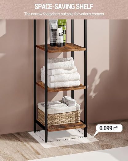Bookcase Bookshelf, Narrow Book Shelf, Industrial Coner Shelf Storage Organizer, Slim Shelving Unit for Home Office, Living Room, Bedroom, Kitchen, 6-Tier Rustic Brown BC24601B