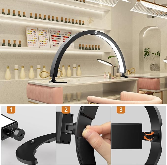 yAyusi Half Moon Light for Nail Desk with Phone Holder, 29In 40W Nail Tech Light, Nail Table Lamp with Wire Controller & Remote, 7 Color Modes, 10 Brightness for Beauty/Eyelashes/Tattoos/Crafts