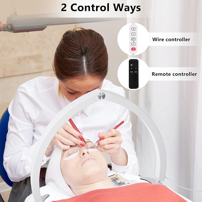 Half Moon Light for Nail Desk, 29in Half Moon Table Lamp Nail Desk Lamp with Wire Controller & Remote, Lash Light Lamp for Eyelash Extensions Tattoo PMU, 7 Cool/Warm Tones & 10 Brightness