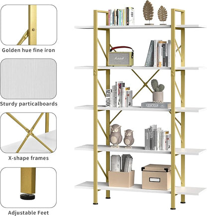 YITAHOME 5 Tier Gold Bookshelf, 70.9" Tall Modern Wide Bookcase, Open Storage Rack Shelves in Living Room/Bedroom/Home/Office, Books Holder Organizer for Books/Plants, Gold & White
